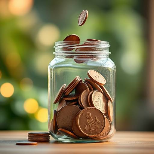 A person placing coins into a jar labeled 'Vacation Fund', representing short-term savings goals