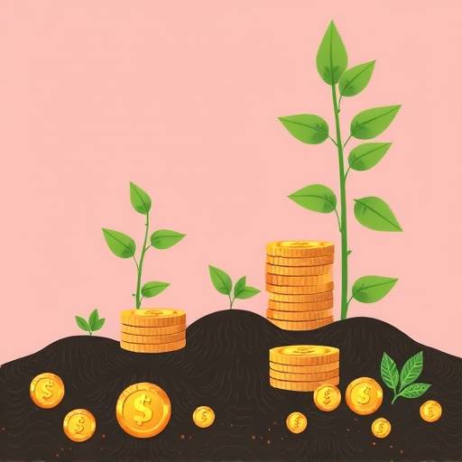 Illustration of a plant growing with coins around it, representing financial growth.